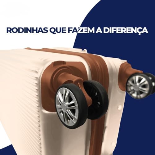 Mala de Bordo 10kg com Frasqueira Bagagem de Mão Expansivel Aprovada ANAC com 4 Rodas duplas 360° Cadeado AntiFurto TSA Mala de Viagem Alça Lateral com Divisória, Leve Resistente Bege