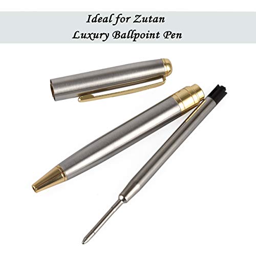 Zutan Luxury Ballpoint Pen Refills - 0.7 mm Elegant Black ink refills for Black and Silver, Leather Stitched and Silver Ballpoint Pen (Pack of 4)