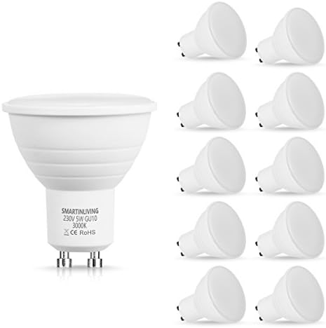 5W GU10 LED Bulb, SmartinLiving GU10 LED Bulb, 3000K Warm White, 5W LED Bulb Replacement for 50W Halogen Bulb, 350lm, 220V-240V, Non Dimmable, Pack of 10 Units