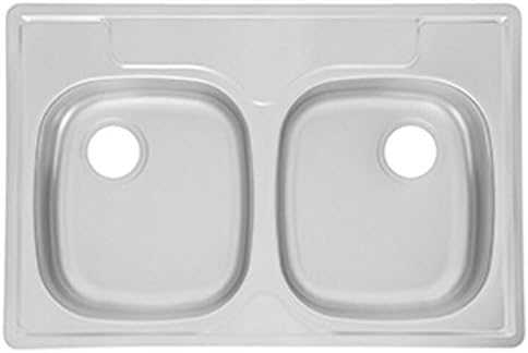 Kindred RDLC3322/226/4S Reginox Top Mount Double Bowl Stainless Steel Kitchen Sink with 4 Faucet Holes, Satin