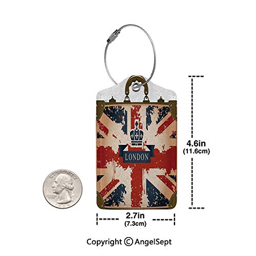 Personal Expression Luggage Tag Business Card Holder,Vintage Travel Suitcase with British Flag London Ribbon and Crown Image Decorative 4 PCS Dark Blue Red Brown,With Lifetime Never Lost Guarantee