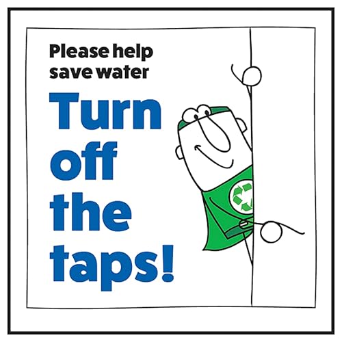 V Safety Please Help Save Water Turn Off The Taps! Man Right 100 x 100 mm - 3mm Aluminium Composite Safety Sign