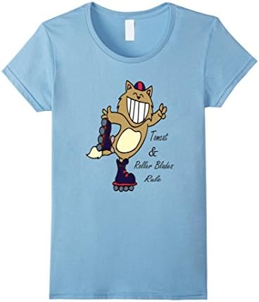 Womens Tomcat Roller Blades Rule Funny Brown Cat Tshirt Large Baby Blue