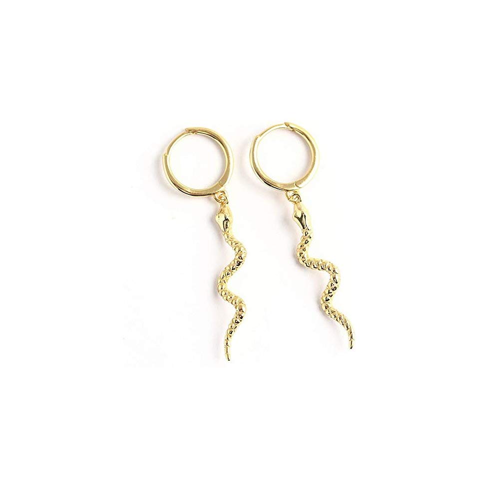 Snake Dangle Small Hoop Earrings 925 Sterling Silver Personalized Punk Drop Animal Earring Huggie Hoops 10mm Hypoallergenic Fashion Ear Jewelry (Gold)