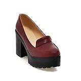 Show Shine Women's Fashion Platform High Chunky Heel Loafers Shoes