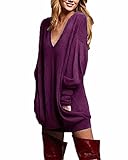 ZANZEA Women's V-neck Long Sleeve Loose Blouse Jumper Tops Mini Dress Pullover Purple US 6-8/ASIAN M