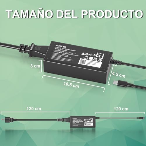 RORALMA 65W/45W USB C/Type C Cargador para Lenovo Chromebook ThinkPad X1 CarbonT480 T490 T480S T580 T14 E14 E15 E16 E490 E480 E580 300E 500E L13 Yoga 6 7 C940 C930 C740 Adaptador