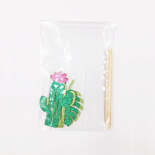 JANOU Green Cactus Tropical Palm Leaves Glitter Cake Toppers Cupcake Picks Cake Decoration for Wedding Birthday Luau Party Decoration Pack 12pcs