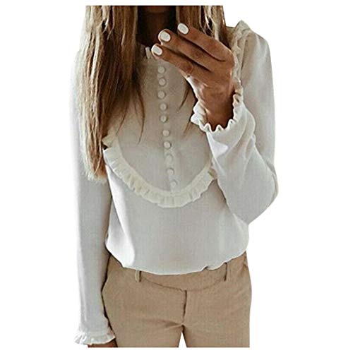 BeautyVan Womens Office Work Shirt Long Sleeve Ruffles Shirt Elegant High Neck Simple Tops - Thumbnail 6