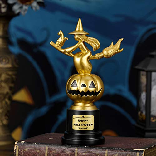 TOYANDONA 1pc Best Halloween Costume Trophy, Resin Witch Pumpkin Golden