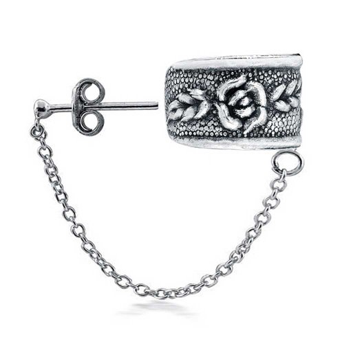 Bling Jewelry Rose Flower One Piece Sterling Silver Ear Cuff