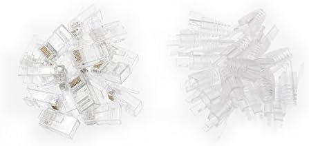 RJ45 8P8C CAT6 Connectors - End Pass Through Ethernet RJ-45 Gold Plated Network Cable Clamshell, Connector EZ One-Piece High Performance RJ45 Modular Plug (Cat6 50 Pcs + 50 pcs Strain Relief)