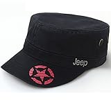 Jeep Unisex Star Print Adjustable Military Cap Hat (Black, Free Size)