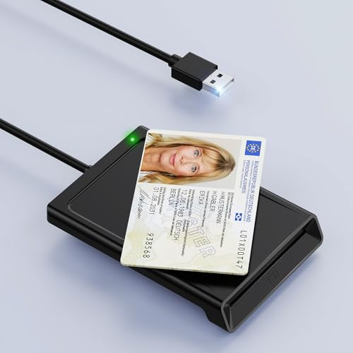 USB smart card reader with NFC, USB smart card reader, DOD military card reader for ID card, bank cards, compatible with Windows, Linux, PC laptop, 95 cm cable