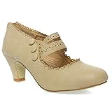 Womens 36-MINA4 Closed Toe Mary Jane High Heel Shoes, Nude PU Leather, 8 B (M) US