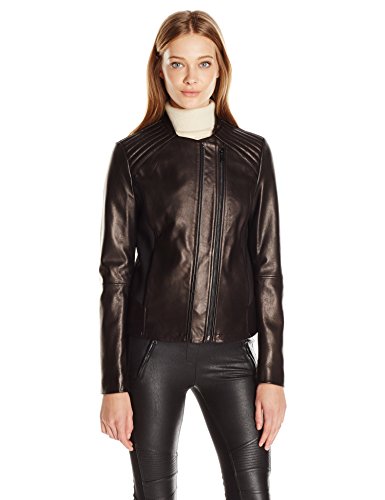 T Tahari Women's Kirsten Fitted Leather Jacket, Black, S