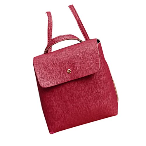 Wqueen Litchi Cover With Shoulder Bag Women Lady Leather Satchel Shoulder Backpack School Rucksack Bags Travel (Watermelon Red)