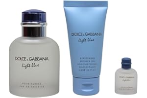 Light Blue Pour Homme For Men By Dolce & Gabbana 3 Pc. Gift Set(EDT 2.5 oz - Spray + EDT 0.15 oz + Shower Gel 1.7 oz)