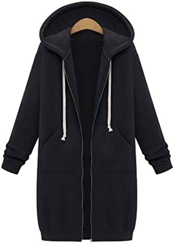 Ivan Johns Warm Coats Sweatshirts Coat Casual Pockets Zipper Outerwear Hoodies Jacket Plus Size S-5XL Long Hooded Black XXL