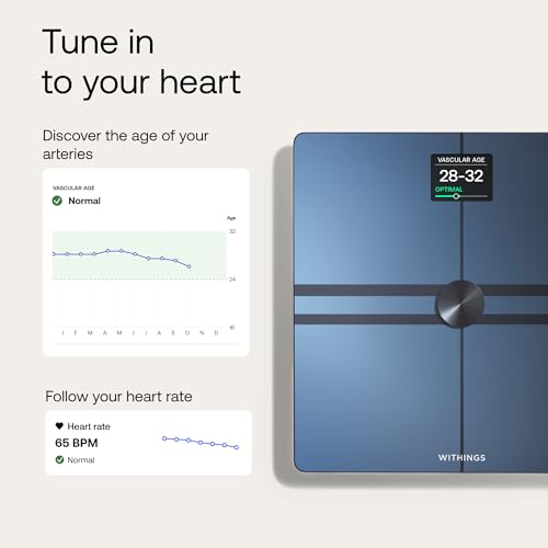 WITHINGS Body Comp - Scale for Weight and Complete Body Analysis, Wi-Fi & Bluetooth Scale with Color Screen, Digital Scale with Accurate Visceral Fat, Heart Heath - Compatible with Apple Health