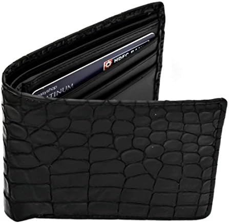 Clovve Handmade Genuine Buffalo Leather Wallet and Money Organizer | Bifold Slim Genuine Thin Minimalist Men's Wallet | Black Croco Pattern