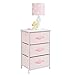 mDesign Storage Dresser End/Side Table Night Stand Furniture Unit - Baby/Kid Accent Organizer for Bedroom, Nursery, Playroom - 3 Removable Fabric Bin Drawers, Spira Collection, Pink/White