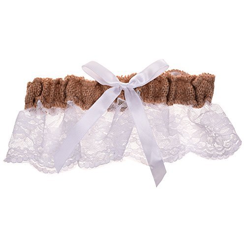 BCP Burlap and White Lace Bowknot Bridal Wedding Garter