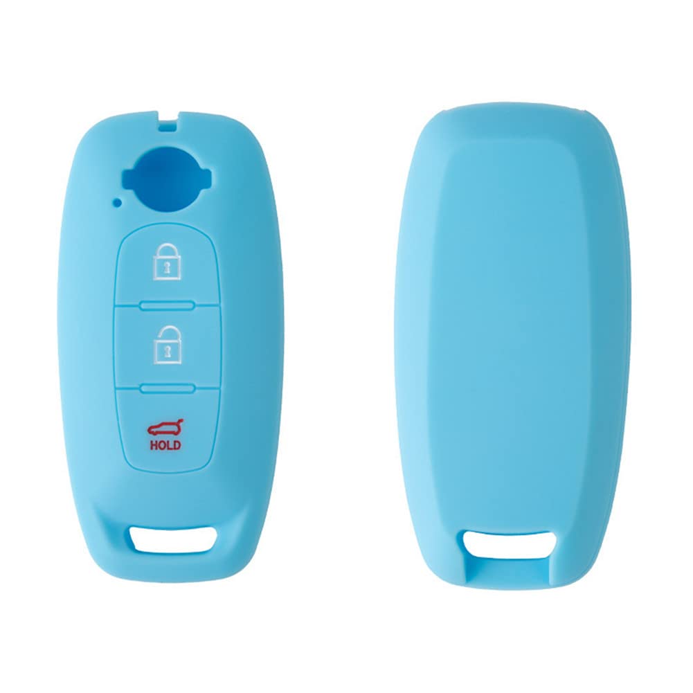 Happyit Silicone Car Key Cover Cases for Nissan Juke Teana 2023 3 Buttons Keyless Remote Control Accessories (Blue)