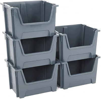 BiGDUG Essentials Large Stacking Pick Bin 50L 320Hx495Wx390D Grey Pack of 5