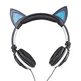 Cat Ear Headphones, KOMRT Blinking Kids Headphones Fashion Glowing Cosplay Headset, Foldable Over-Ear Gaming Headsets with LED Light for Girls, Children, Compatible for iPhone 6S,Android Phone,PC