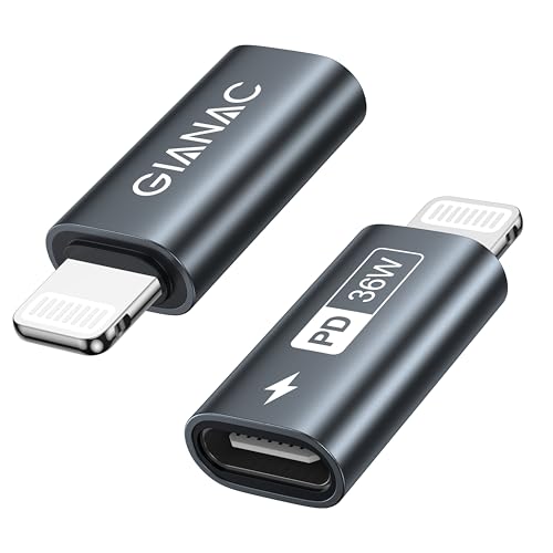 GIANAC USB C to Lightning Adapter (Pack of 2), Lightning USB C Adapter 36 W Fast Charging for iPhone 14 13 12 11 Pro Max, iPad Pro/Air 5/Mini 6, iPod, Not for OTG/Audio