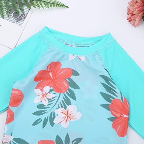 dPois Infant Baby Girls' Long Sleeves One-Piece Floral Rash Guard Ruffles Swimsuit Swimwear with Back Zipper Cyan (Tankini) 6-12 Months