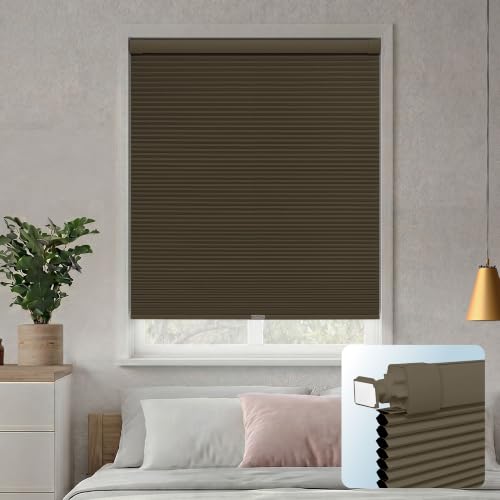 DEZ FURNISHINGS EZ Grip PRO Plus No Tools No Drill Cordless 1" Blackout Cellular Shade, Inside Mount Tension Shade with Aluminum Rails, 26" W x 48" H, Dark Coffee at Amazon