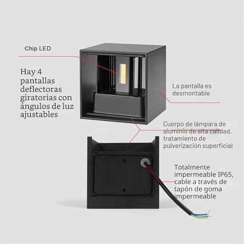 4 peças candeeiros LED exteriores/interiores Cubic Modern Outdoor 6W 3000K Luz quente IP65 Quadrado Impermeável em Alumínio Ajustável