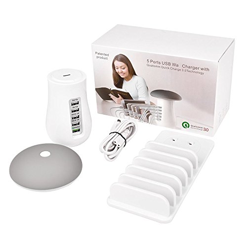 Fescra LED Mushroom Light Universal 5 USB Stand Charging Docking Station For iPhone