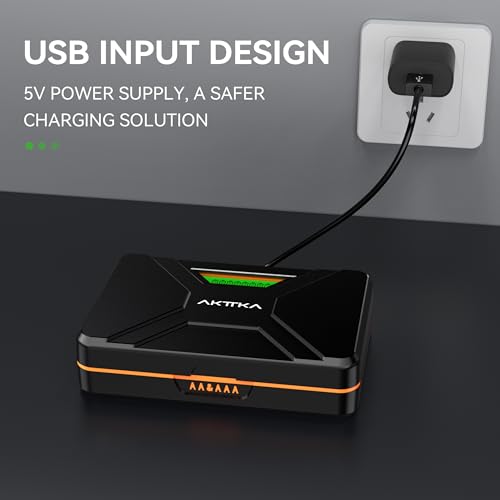 AKTTKA Rechargeable Battery Charger with Intelligent LCD, Charger for NI-MH NI-CD AA/AAA, 8 Slots Charger Rechargeable Batteries AA and AAA