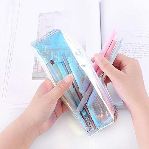 ShopNGift holographic Transparent Pencil case cosmetic case for school travel Multipurpose