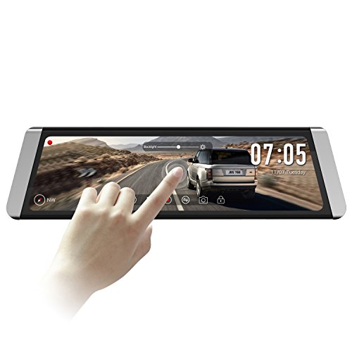 Click Here to See More Images AUTO-VOX X1 9.88’’ Full Touch Screen Stream Media Dual Lens Mirror Dash Cam with AHD Backup Camera kit,1296P FHD Front Camera and 720P Rear View Recorder Dash Cam with Auto Brightness,WDR,LDWS,GPS