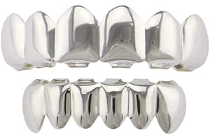 MAGIDEAL Silver-Tone Hip Hop Removeable Mouth Grillz Set (Top & Bottom) Player Style