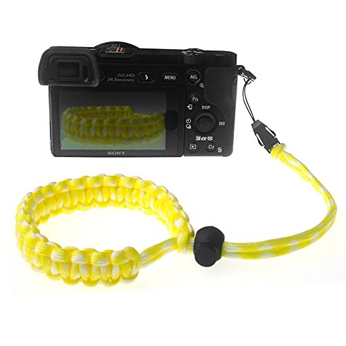 FoRapid Braided 550 Paracord Adjustable Camera Wrist Strap/Bracelet Quick Release Connector fits All Camera Lugs for Mirrorless Compact System DSLR Cameras, Binoculars - Yellow/White