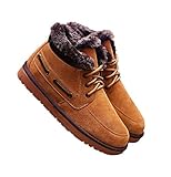 WHENOW Men's Winter Fur Lined Collar Leather Snow Boots Big Size