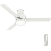 Hunter 52 inch Outdoor or Indoor Ceiling Fan with LED Light and Remote Control - Low Profile Mount Ceiling Fan, 3 Blades, For