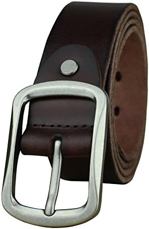 Heepliday Men's Soft Genuine Leather Belt Small 30-32 Silver Buckle Coffee Leather