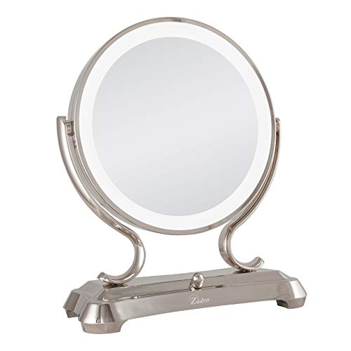 Zadro Polished Nickel Surround Light Dual Sided Glamour Vanity Mirror, 5X / 1X Magnification