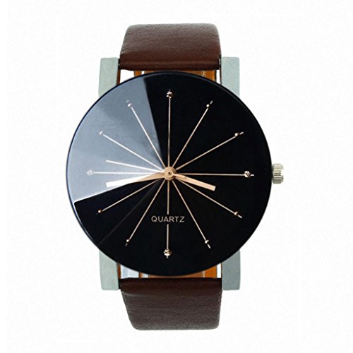 Winhurn Simplicity PU Leather Black Round Case Quartz Men Wrist Watch (Coffee)