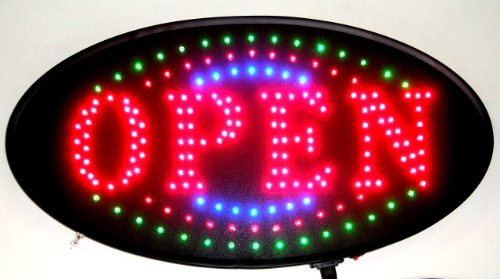Jumbo 24" x 13" LED Neon Sign with Motion -"Open" with Blue/Green Tracer (Blue/Green/Red)