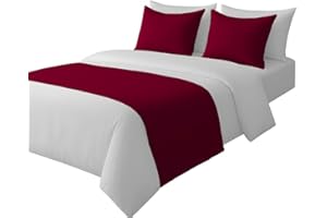 DPS COTTON KING 100% Egyptian Cotton Bed Runner Burgundy Solid Queen Size (88x20) 3 Piece Decorative Bed Scarf for Bedroom Hotel Wedding Room with 2 Pillow Shame