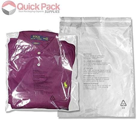 100 Pack - 10" x 12" Clear Polythene Plastic Clothing Garment Bags for T-Shi