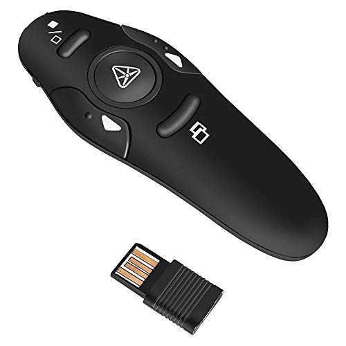 VizGiz Powerpoint Clicker with Laser Pointer Presentation Remote Control and Red Light Point Universal RC RF 2.4GHz Wireless USB PPT Presenter Controller Slide Flip Pen for School Teaching Business