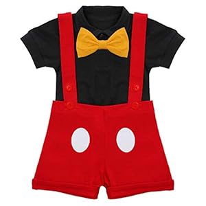 Mickey-outfit voor pasgeborenen, uniseks, voor de eerste verjaardag, rompertje, vlinderdas, bretels, shorts en…